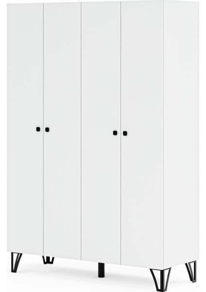 GRM4 4 Kapaklı Beyaz Sunta Gardırop – Aynasız, Modern ve Şık Tasarım, Geniş Depolama Alanı