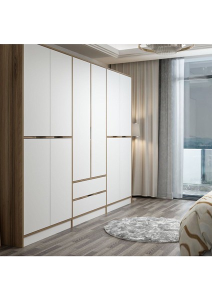 Elina 6 Kapaklı Dore Beyaz Suntalam Gardırop – Aynasız, Modern ve Şık Tasarım, Geniş Depolama Alanı