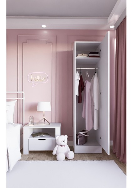 Daisy 1 Kapılı Beyaz Suntalam Gardırop – Askı ve Raflı, Aynasız, Düzenli ve Pratik Depolama Çözümü