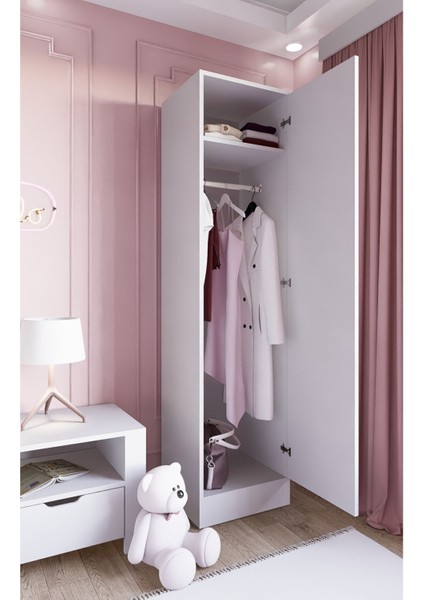 Daisy 1 Kapılı Beyaz Suntalam Gardırop – Askı ve Raflı, Aynasız, Düzenli ve Pratik Depolama Çözümü