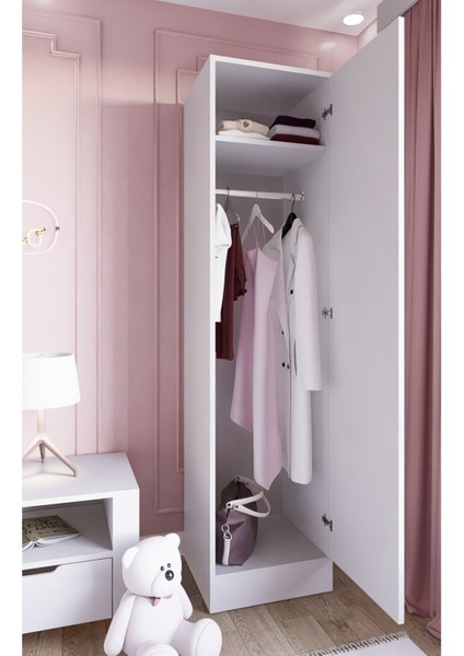 Daisy 1 Kapılı Beyaz Suntalam Gardırop – Askı ve Raflı, Aynasız, Düzenli ve Pratik Depolama Çözümü