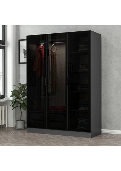 Kale 3 Kapaklı Suntalam Gardırop – Antrasit/Siyah, Aynasız, Modern ve Şık Tasarım, Geniş Depolama Alanı
