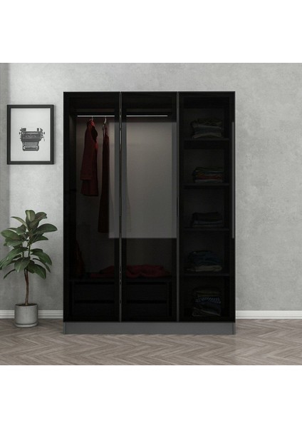 Kale 3 Kapaklı Suntalam Gardırop – Antrasit/Siyah, Aynasız, Modern ve Şık Tasarım, Geniş Depolama Alanı
