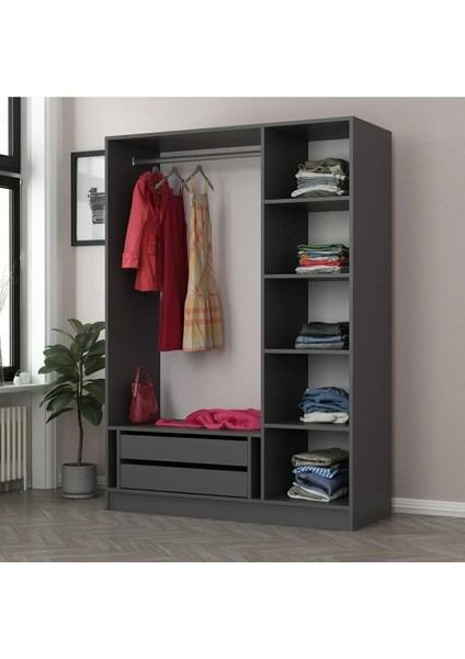 Kale 3 Kapaklı Suntalam Gardırop – Antrasit/Siyah, Aynasız, Modern ve Şık Tasarım, Geniş Depolama Alanı