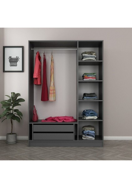 Kale 3 Kapaklı Suntalam Gardırop – Antrasit/Siyah, Aynasız, Modern ve Şık Tasarım, Geniş Depolama Alanı