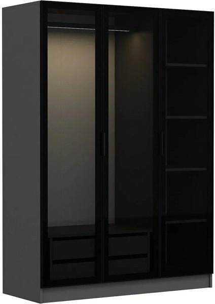 Kale 3 Kapaklı Suntalam Gardırop – Antrasit/Siyah, Aynasız, Modern ve Şık Tasarım, Geniş Depolama Alanı
