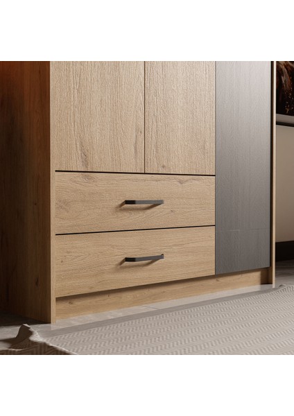 Grande Modern Antrasit 3 Kapılı Gardırop – Suntalam, 2 Çekmeceli, 5 Raflı, Aynasız ve Fonksiyonel
