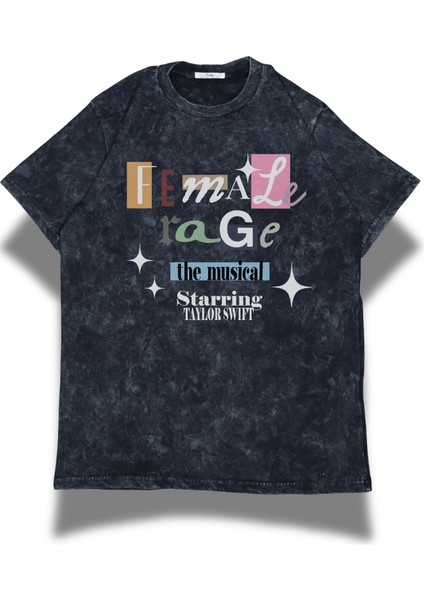 Unisex Female Rage The Musical Yazılı Yıkamalı T-Shirt, Oversize Taylor Swift Temalı Vintage Tişört