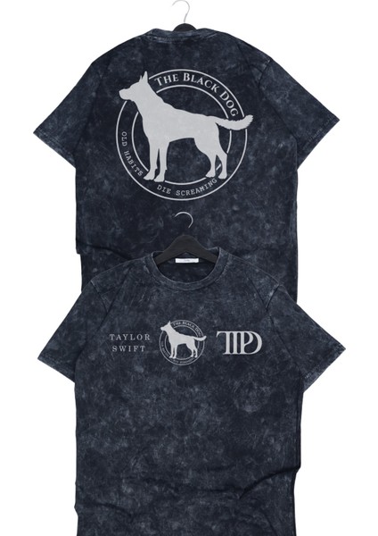 Unisex The Black Dog Sırt Baskılı Yıkamalı T-Shirt, Oversize Taylor Swift Temalı Vintage Tişört