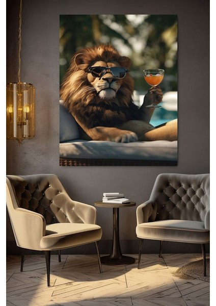 Tatile Giden Aslan Kral Kanvas Tablo Ev Duvar Salon Ofis Dükkan Hediyelik Dekarasyon Süsü