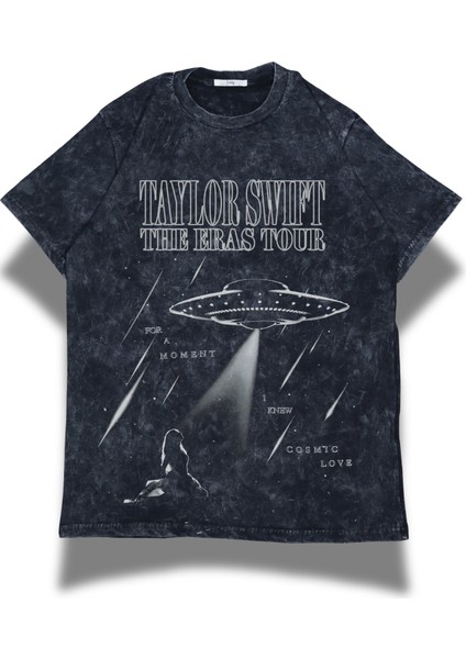Unisex Cosmic Love Yazılı Yıkamalı T-Shirt, Oversize Taylor Swift Temalı Vintage Tişört