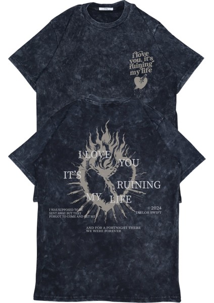Unisex I Love You, Its Runing My Life Sırt Baskılı Yıkamalı T-Shirt, Oversize Taylor Swift Tişört