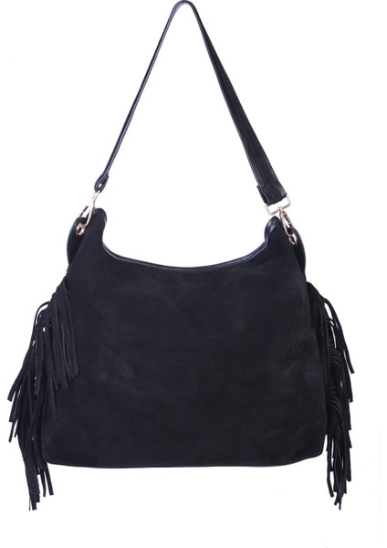 Merilda Püskül Detaylı Deri Süet Omuz Çantası