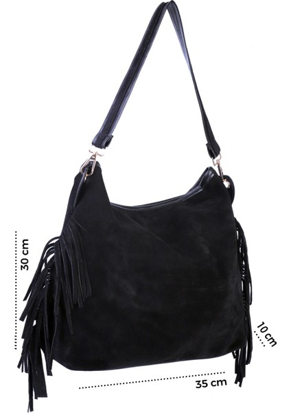 Merilda Püskül Detaylı Deri Süet Omuz Çantası modelleri