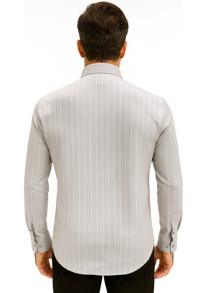 Beyaz Çizgili Likralı Gömlek Taş fiyatları