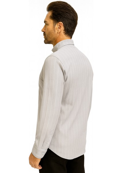 Beyaz Çizgili Likralı Gömlek Taş modelleri