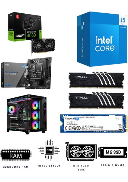 Black Dragon 32X I5 14400F 32GB Ddr5 1tb Nvme M.2 RTX4060 Ekran Kartlı Oyuncu Bilgisayarı