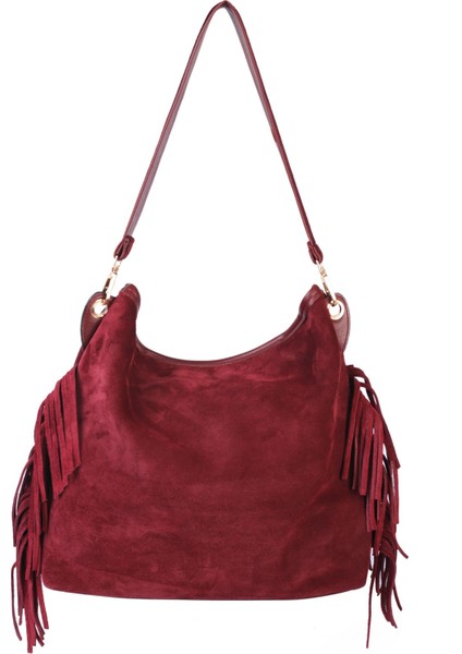 Merilda Püskül Detaylı Deri Süet Omuz Çantası