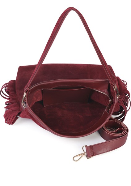 Merilda Püskül Detaylı Deri Süet Omuz Çantası modelleri