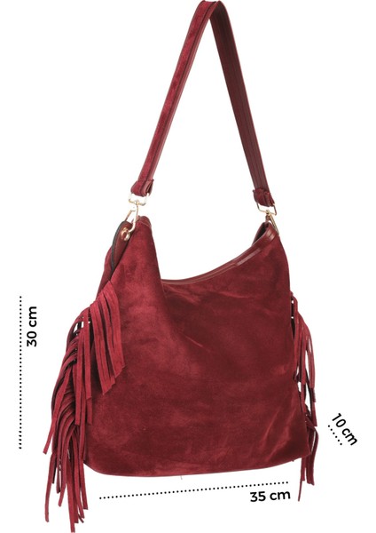 Merilda Püskül Detaylı Deri Süet Omuz Çantası fırsatları