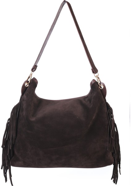 Merilda Püskül Detaylı Deri Süet Omuz Çantası