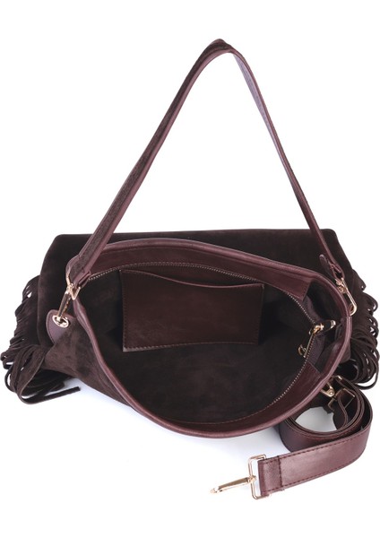 Merilda Püskül Detaylı Deri Süet Omuz Çantası modelleri