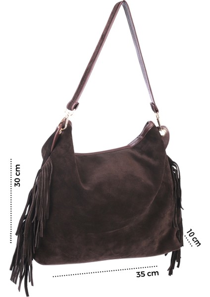 Merilda Püskül Detaylı Deri Süet Omuz Çantası fırsatları