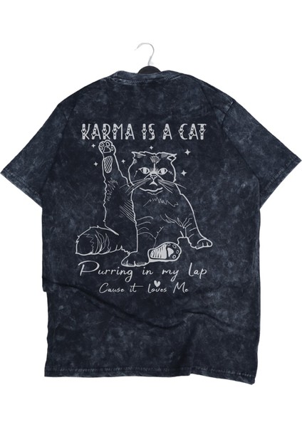 Unisex Karma Is A Cat Love Sırt Baskılı Yıkamalı T-Shirt, Oversize Taylor Swift Retro Tişört modelleri