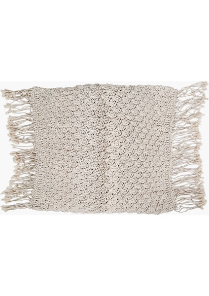 Beyaz Makrome Püsküllü Kare Kırlent 70 cm