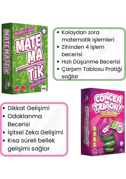 Matematik ve Concentration Kutu Oyunları Okula Destek Paketi