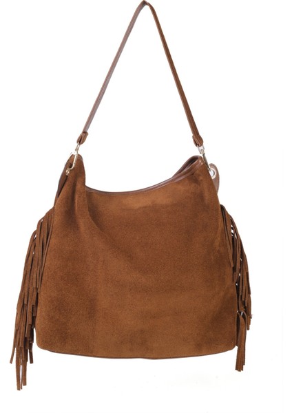 Merilda Püskül Detaylı Deri Süet Omuz Çantası