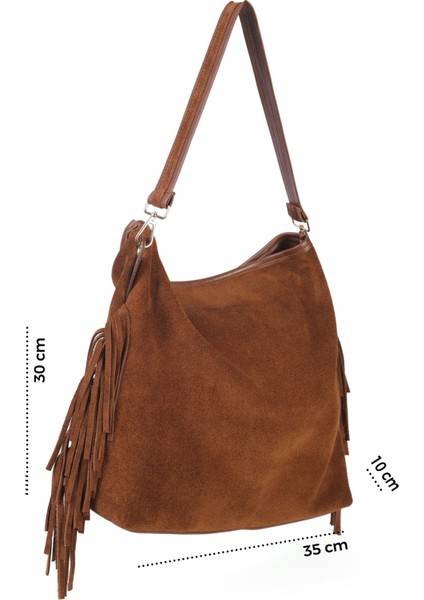 Merilda Püskül Detaylı Deri Süet Omuz Çantası fırsatları