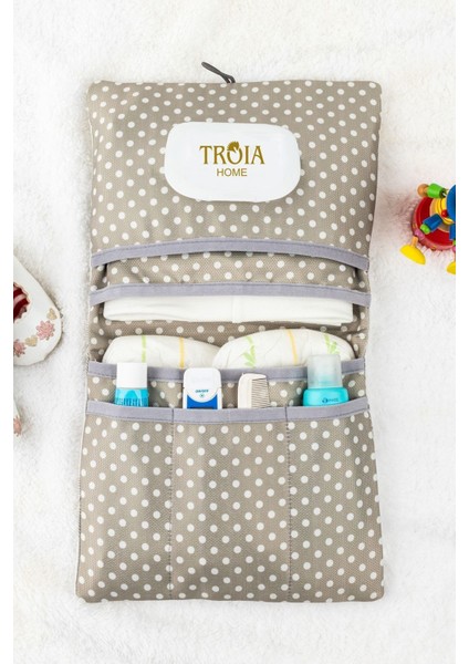 Gri Hayvan Desenli Pamuk Bebek Alt Açma ve Bakım Çantası Organizer 19x22 cm – Leke Tutmaz, Makinede Yıkanabilir