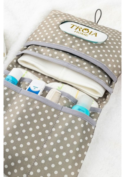 Gri Hayvan Desenli Pamuk Bebek Alt Açma ve Bakım Çantası Organizer 19x22 cm – Leke Tutmaz, Makinede Yıkanabilir