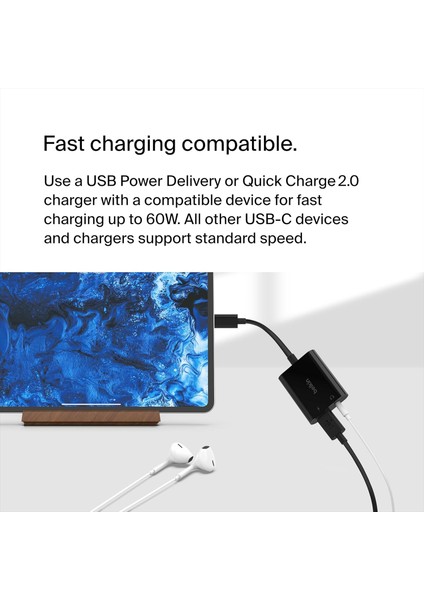 Rockstar Usb-C Şarj Adaptörlü 3,5 mm Ses, Ipad Pro, Galaxy, Note, Google Pixel, Lg G6, Sony x modelleri