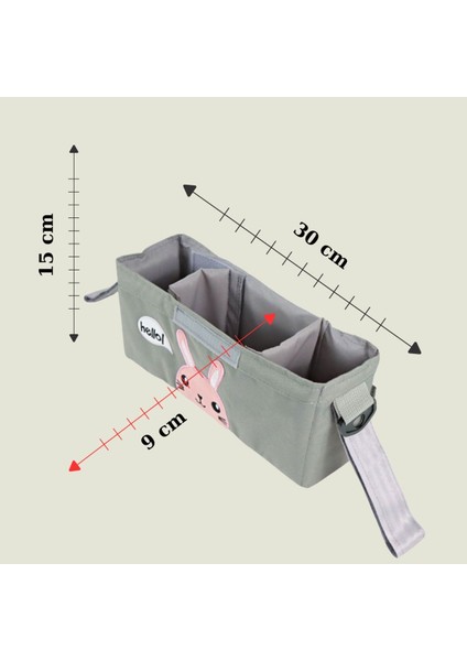 Kids&More Gri Suya Dayanıklı Omuz Askılı Puset Bakım Çantası – Ayarlanabilir Bölmeli, Fermuarlı Cepli, 30x15x9 cm