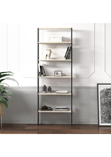 Hero 5 Raflı Modern Kitaplık - 180 cm, Antrasit/Traverten fiyatları