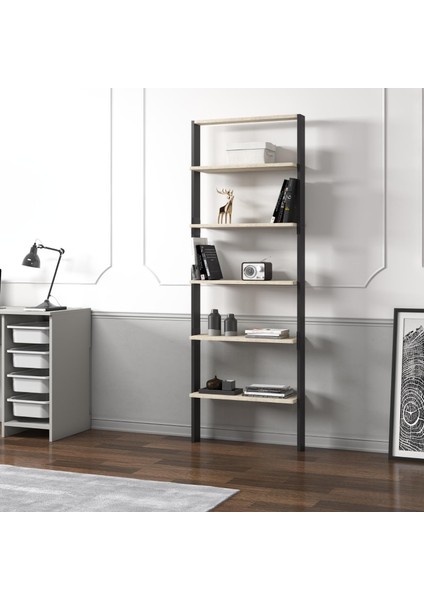 Hero 5 Raflı Modern Kitaplık - 180 cm, Antrasit/Traverten modelleri