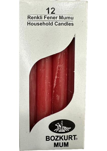 Bozkurt Konik Şamdan Mum Fener Mumu - Kırmızı - 14 Cm. - 12 Adetlik Paket