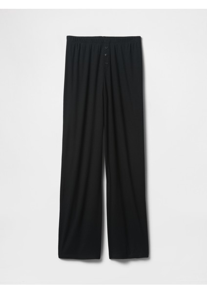 Kadın Siyah Mini Fitilli Wide-Leg Pijama Pantolon fiyatları