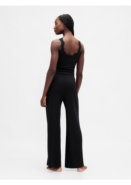 Kadın Siyah Mini Fitilli Wide-Leg Pijama Pantolon modelleri