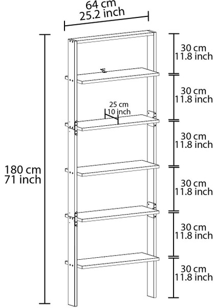 Hero 5 Raflı Modern Kitaplık - 180 cm, Antrasit/Traverten indirimleri