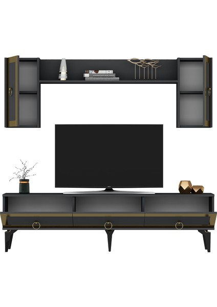 Ponnyct 180 cm Tv Ünitesi Takımı Antrasit Altın fiyatları