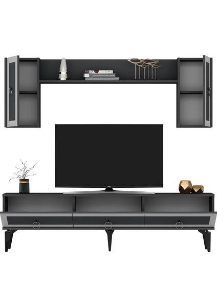 Ponnyct 180 cm Tv Ünitesi Takımı Antrasit Gümüş