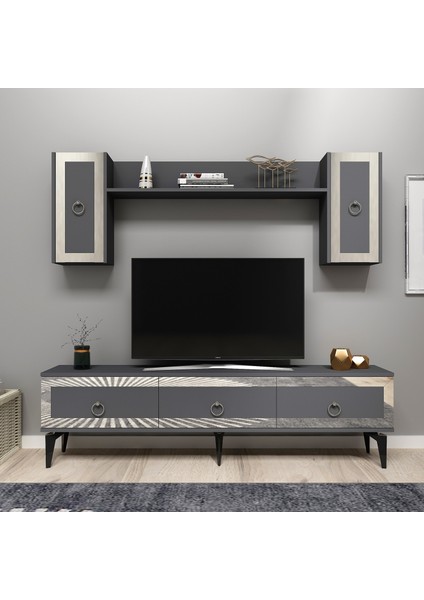 Ponnyct 180 cm Tv Ünitesi Takımı Antrasit Gümüş fırsatları