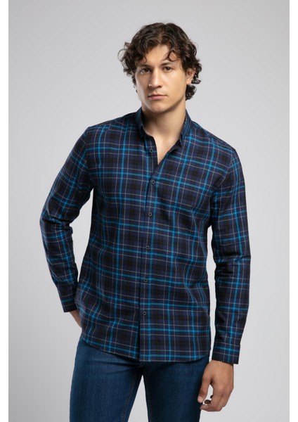 Jamie Erkek Dokuma Gömlek Lacivert-Sax Ekose fiyatları