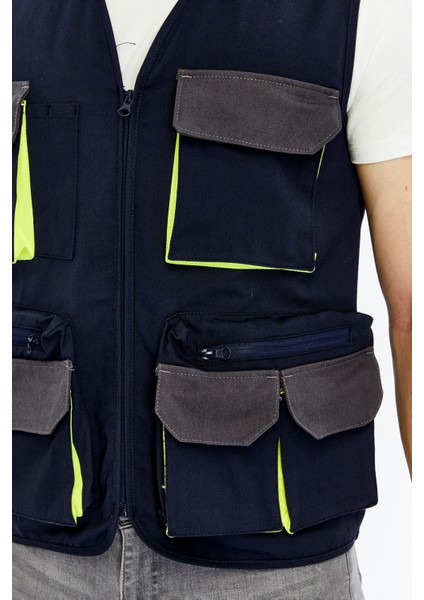 Iş Yeleği Lizbon Plus Model Çok Cepli Harman Kumaş