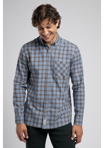 Trevor 2 Erkek Dokuma Gömlek Mavi-Taba Kareli fiyatları