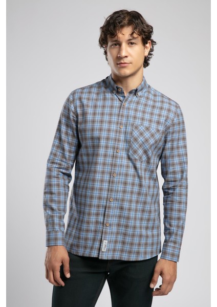 Trevor 2 Erkek Dokuma Gömlek Mavi-Taba Kareli fırsatları