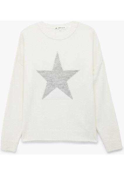 Yıldız Desenli Uzun Kollu Bisiklet Yaka Triko Kazak